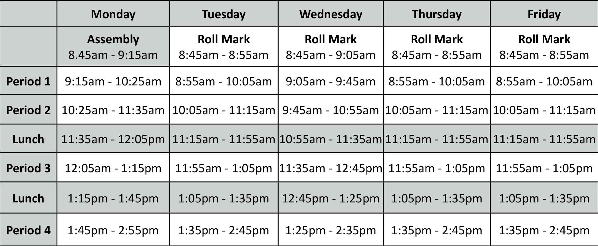 Sunnybank State High School class timetable